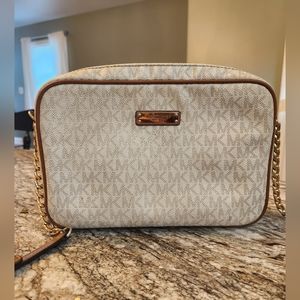 Michael Kors Cream and Brown Crossbody Bag